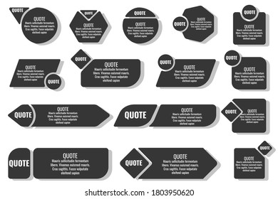 Quote frame notes.
Layout for links and digital information.
Set of blank quote frame templates. Text in brackets, quote blank speech bubbles, quote bubbles. Isolated template. Vector illustration.

