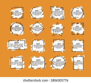 Quote frame notes.
Layout for links and digital information.
Set of blank quote frame templates. Text in brackets, quote blank speech bubbles, quote bubbles. Isolated template. Vector illustration.

