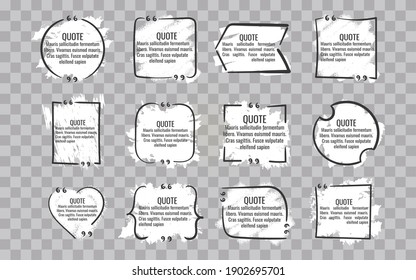 Quote frame notes. Layout for links and digital information. Set of blank quote frame templates. Text in brackets, quote blank speech bubbles, quote bubbles. Isolated template. Vector illustration.