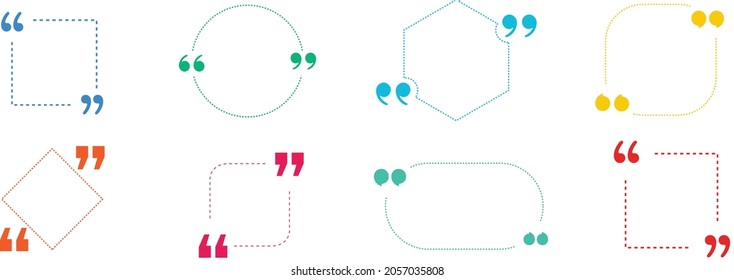 Quote in frame with quotation marks on colored background. Bubble quote boxes with brackets. Banners for quotation. Isolated text box for comment and message. Vector illustration.
