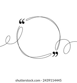 Quote frame.  Speech bubble line art. Continuous black lines with quotation marks. Hand drawn sketch outline. Vector illustration.