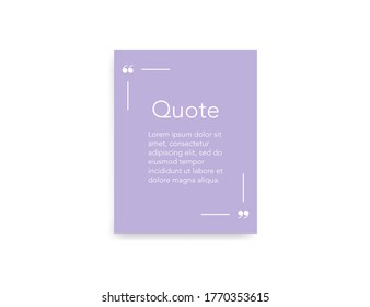 Quote frame template in light pink color. Quotation remark border with comma icons. Speech bubble label. Square discussion quoted box. Dialogue blank brackets. Vector EPS 10