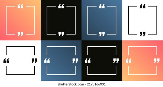 Quote Frame Template Set. Blank Quote Frame Borders with Quotations Marks with Copy Space Isolated on Modern Backgrounds. Set of Square Format Quote Templates for Social Media Posts