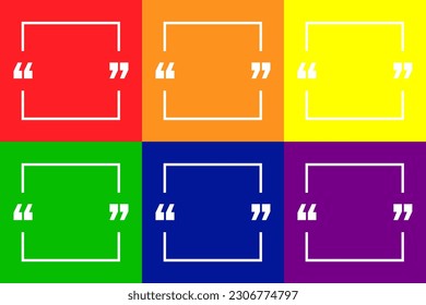 Quote Frame Template Set in Pride colors. Blank Quote Frame Borders with Quotations Marks, LGBTQ Quotes