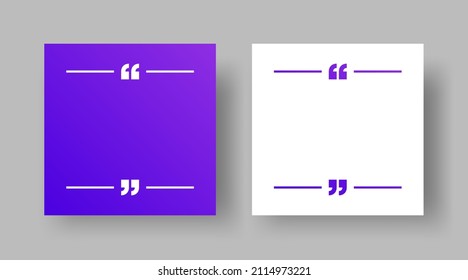 Quote Frame Template for Social Media Post. Editable Square Banner Quote Design for Social Post Quotation or Testimonial. Quotation Mark Border on Modern Gradient Background