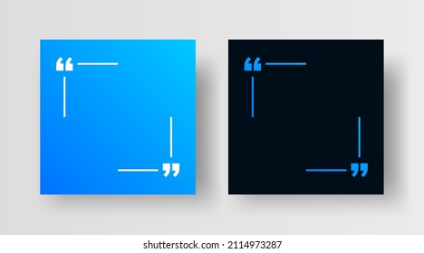 Quote Frame Template for Social Media Post. Editable Square Banner Quote Design for Social Post Quotation or Testimonial. Quotation Mark Border on Modern Gradient Background