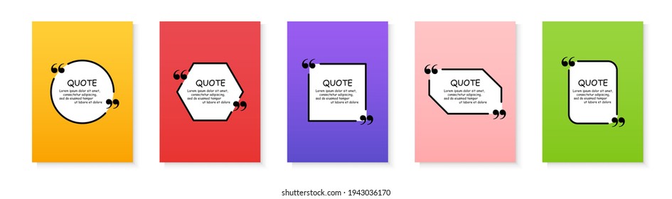 Quote frame templates. Collection of colorful text frames for poster or booklet page. Vector design set