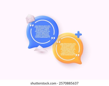 Quote frames blank template. Isolated textbox. 3d minimalist posters set. Quote vector bubbles for text, speech. 3D Web Vector Illustrations.