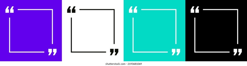 Quote Frames Blank Template Set. Modern Empty Quote Templates with Copy Space for Text. Quotation Mark Border Text Box Isolated on Colour Background. Square format Quote Template for Social Media