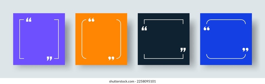 Quote Frames Blank Template Set. Collection of Quotation Mark Borders with Copy Space for Quotes