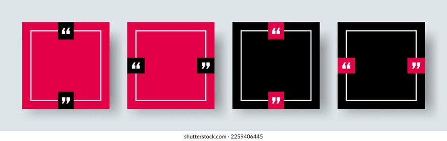 Quote Frames Blank Template Set. Empty Quote Frame Borders with Copy Space. Square Border with Quotation Marks Isolated on Background. 