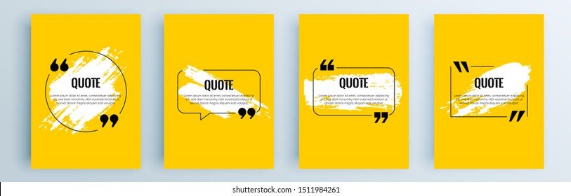 Quote frames blank templates set. Text in brackets, citation empty speech bubbles, quote bubbles. Textbox isolated on color background. Vector illustration.