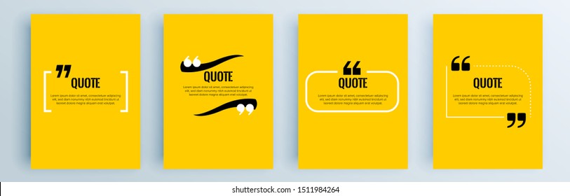 Quote frames blank templates set. Text in brackets, citation empty speech bubbles, quote bubbles. Textbox isolated on color background. Vector illustration.