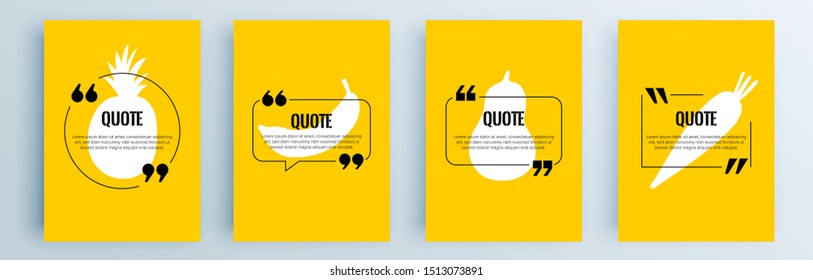 Quote frames blank templates set. Text in brackets, citation empty speech bubbles, quote bubbles. Textbox isolated on color background. Vector illustration.