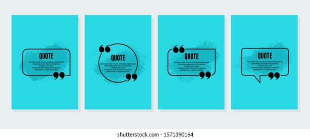 Quote frames blank templates set. Text in brackets, citation empty speech bubbles, quote bubbles. Textbox isolated on color background. Vector illustration