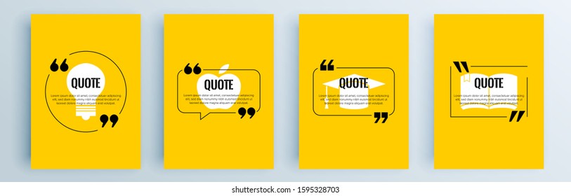 Quote frames blank templates set. Text in brackets, citation empty speech bubbles, quote bubbles. Textbox isolated on color background. Vector illustration.