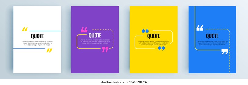 Quote frames blank templates set. Text in brackets, citation empty speech bubbles, quote bubbles. Textbox isolated on color background. Vector illustration.