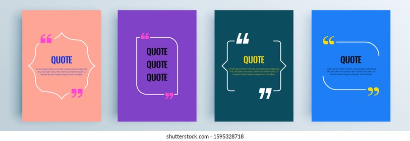 Quote frames blank templates set. Text in brackets, citation empty speech bubbles, quote bubbles. Textbox isolated on color background. Vector illustration.