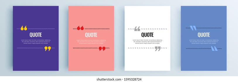 Quote frames blank templates set. Text in brackets, citation empty speech bubbles, quote bubbles. Textbox isolated on color background. Vector illustration.