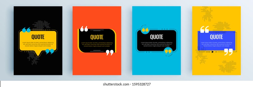 Quote frames blank templates set. Text in brackets, citation empty speech bubbles, quote bubbles. Textbox isolated on color background. Vector illustration.