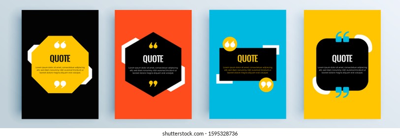Quote frames blank templates set. Text in brackets, citation empty speech bubbles, quote bubbles. Textbox isolated on color background. Vector illustration.
