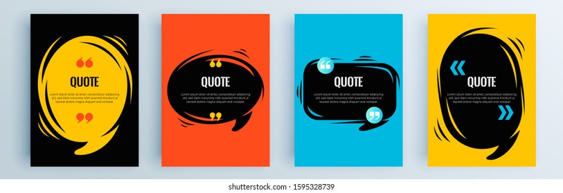 Quote frames blank templates set. Text in brackets, citation empty speech bubbles, quote bubbles. Textbox isolated on color background. Vector illustration.