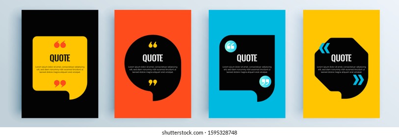 Quote frames blank templates set. Text in brackets, citation empty speech bubbles, quote bubbles. Textbox isolated on color background. Vector illustration.