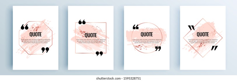 Quote frames blank templates set. Text in brackets, citation empty speech bubbles, quote bubbles. Textbox isolated on color background. Vector illustration.