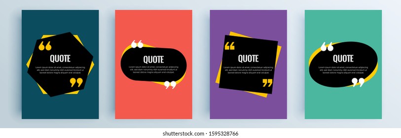 Quote frames blank templates set. Text in brackets, citation empty speech bubbles, quote bubbles. Textbox isolated on color background. Vector illustration.