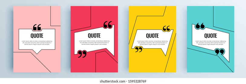 Quote frames blank templates set. Text in brackets, citation empty speech bubbles, quote bubbles. Textbox isolated on color background. Vector illustration.