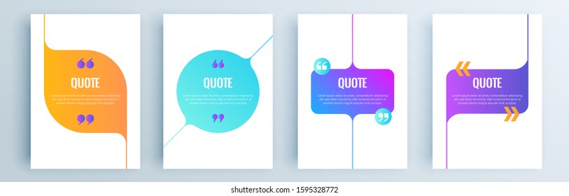 Quote frames blank templates set. Text in brackets, citation empty speech bubbles, quote bubbles. Textbox isolated on color background. Vector illustration.