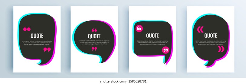 Quote frames blank templates set. Text in brackets, citation empty speech bubbles, quote bubbles. Textbox isolated on color background. Vector illustration.