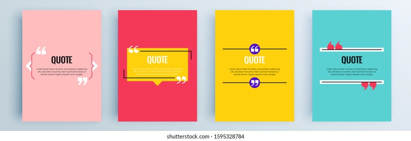 Quote frames blank templates set. Text in brackets, citation empty speech bubbles, quote bubbles. Textbox isolated on color background. Vector illustration.