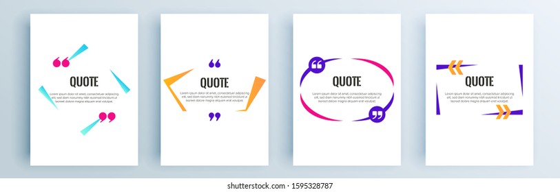 Quote frames blank templates set. Text in brackets, citation empty speech bubbles, quote bubbles. Textbox isolated on color background. Vector illustration.
