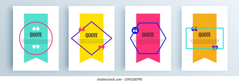 Quote frames blank templates set. Text in brackets, citation empty speech bubbles, quote bubbles. Textbox isolated on color background. Vector illustration.