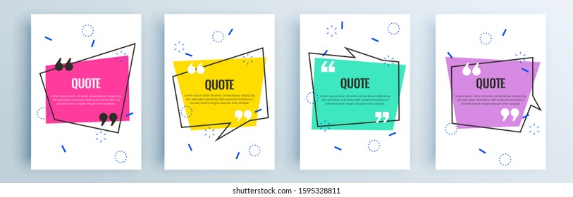 Quote frames blank templates set. Text in brackets, citation empty speech bubbles, quote bubbles. Textbox isolated on color background. Vector illustration.