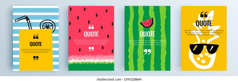 Quote frames blank templates set. Text in brackets, citation empty speech bubbles, quote bubbles. Textbox isolated on color background. Vector illustration.