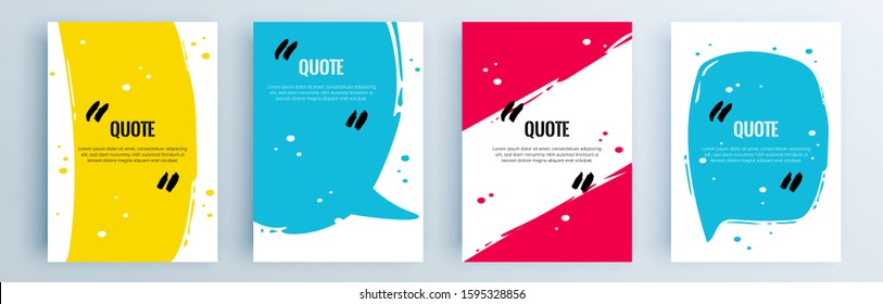 Quote frames blank templates set. Text in brackets, citation empty speech bubbles, quote bubbles. Textbox isolated on color background. Vector illustration.
