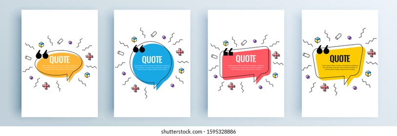 Quote frames blank templates set. Text in brackets, citation empty speech bubbles, quote bubbles. Textbox isolated on color background. Vector illustration.