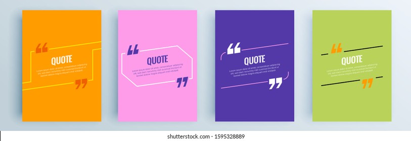 Quote frames blank templates set. Text in brackets, citation empty speech bubbles, quote bubbles. Textbox isolated on color background. Vector illustration.