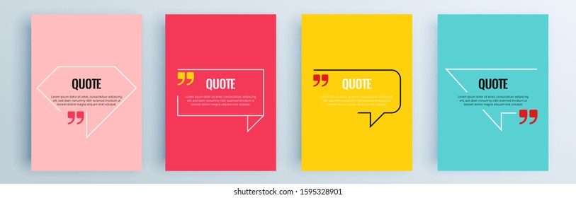 Quote frames blank templates set. Text in brackets, citation empty speech bubbles, quote bubbles. Textbox isolated on color background. Vector illustration.