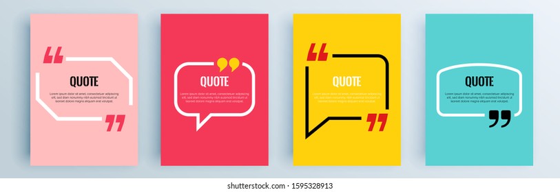 Quote frames blank templates set. Text in brackets, citation empty speech bubbles, quote bubbles. Textbox isolated on color background. Vector illustration.