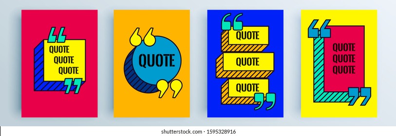 Quote frames blank templates set. Text in brackets, citation empty speech bubbles, quote bubbles. Textbox isolated on color background. Vector illustration.