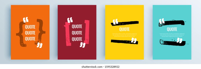 Quote frames blank templates set. Text in brackets, citation empty speech bubbles, quote bubbles. Textbox isolated on color background. Vector illustration.