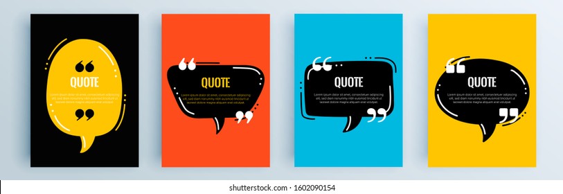 Quote frames blank templates set. Text in brackets, citation empty speech bubbles, quote bubbles. Textbox isolated on color background. Vector illustration.