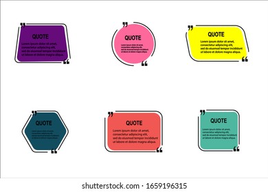 Quote frames blank templates set on white background. Remark. Bubble comment, message borders, boxes, banners. Speech balloon with quotation marks, think, speak, talk, commas, text box. Vector