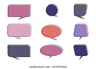 Quote frames blank templates set on white background. Remark. Bubble comment, message borders, boxes, banners. Speech balloon with quotation marks, think, speak, talk, commas, text box. Vector