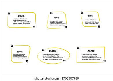 Quote frames blank templates set on white background. Remark. Bubble comment, message borders, boxes, banners. Speech balloon with quotation marks, think, speak, talk, commas, text box. Vector