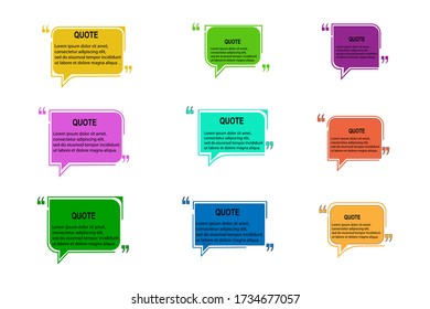 Quote frames blank templates set on white background. Remark. Bubble comment, message borders, boxes, banners. Speech balloon with quotation marks, think, speak, talk, commas, text box. Vector