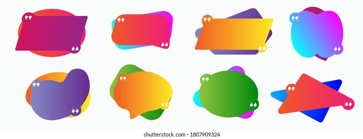 Quote frames blank templates set. Fields with quotation marks for writing statements, bright spots, notebooks and notebooks, writing texts, vector illustration